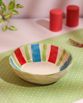 Alamkari India Ceramic Hand-Painted Multicolor Striped Ceramic Bowl